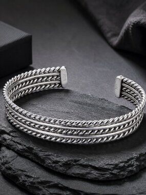 Men's Mexican Silver .925 Cuff Bracelet | Braided Design | Made in México